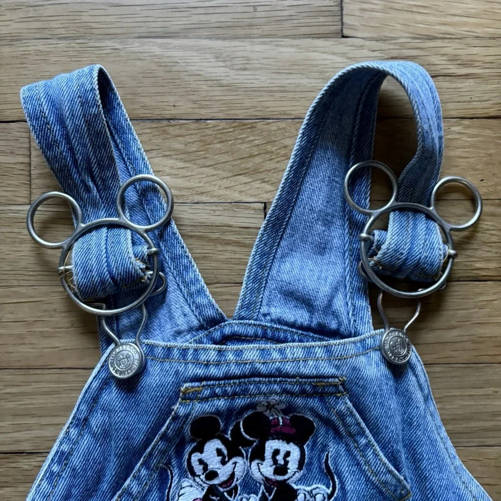 Vintage‎ Disney Mickey & Minnie Mouse Kids Denim Overalls 2T Toddler 90s Flowers